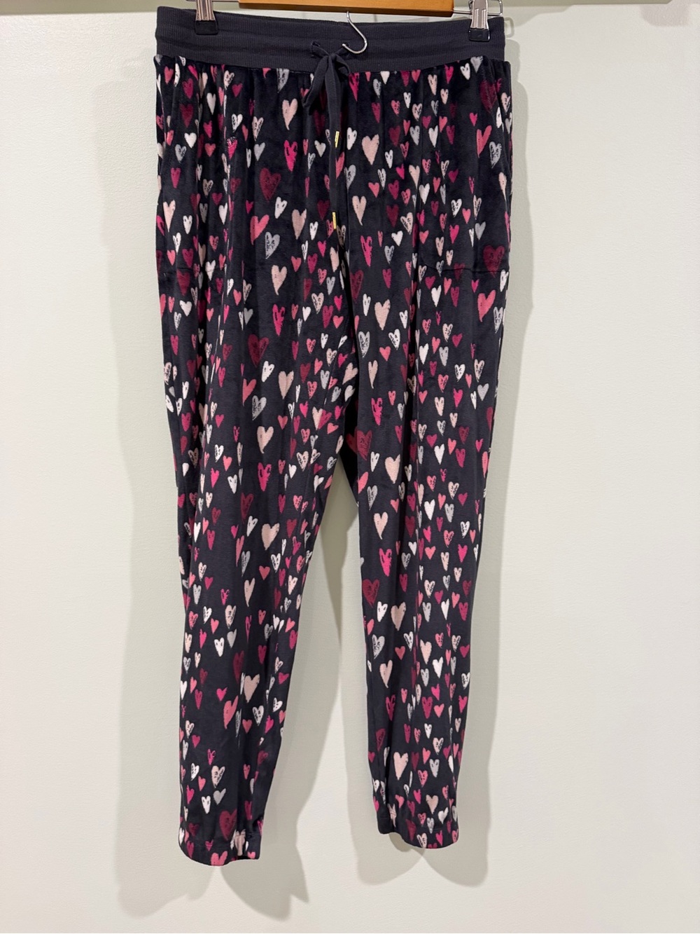 Essentials Girls' Black Joggers with Pink & White Heart Print